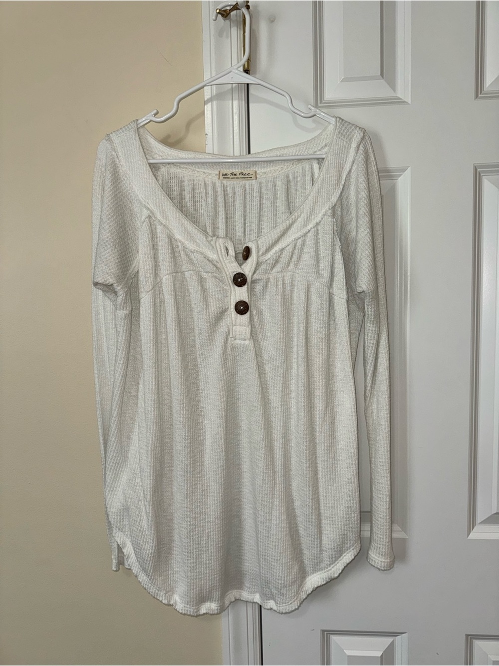 Free People - We The Free White Waffle Knit Henley Long Sleeve Top